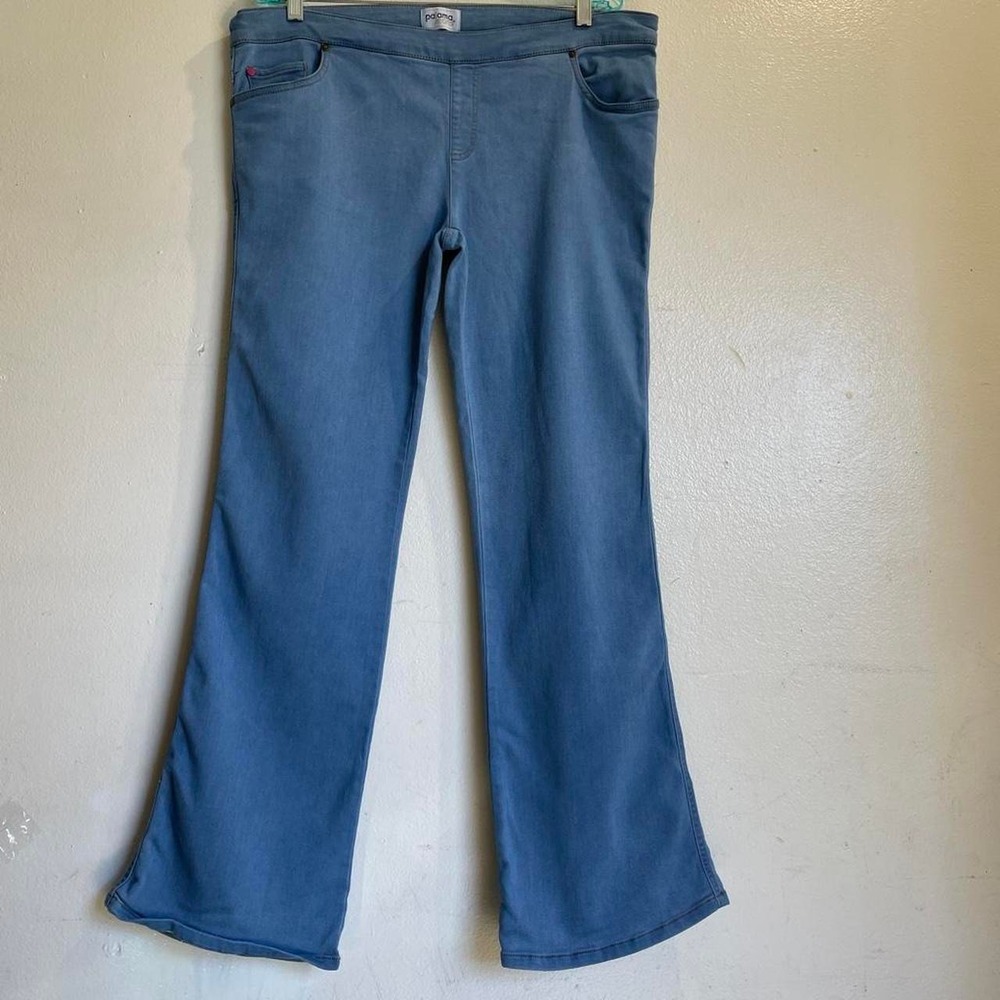 PajamaJeans Womens Large Blue Stretch Denim Pull On Soft Flare Leg Pants